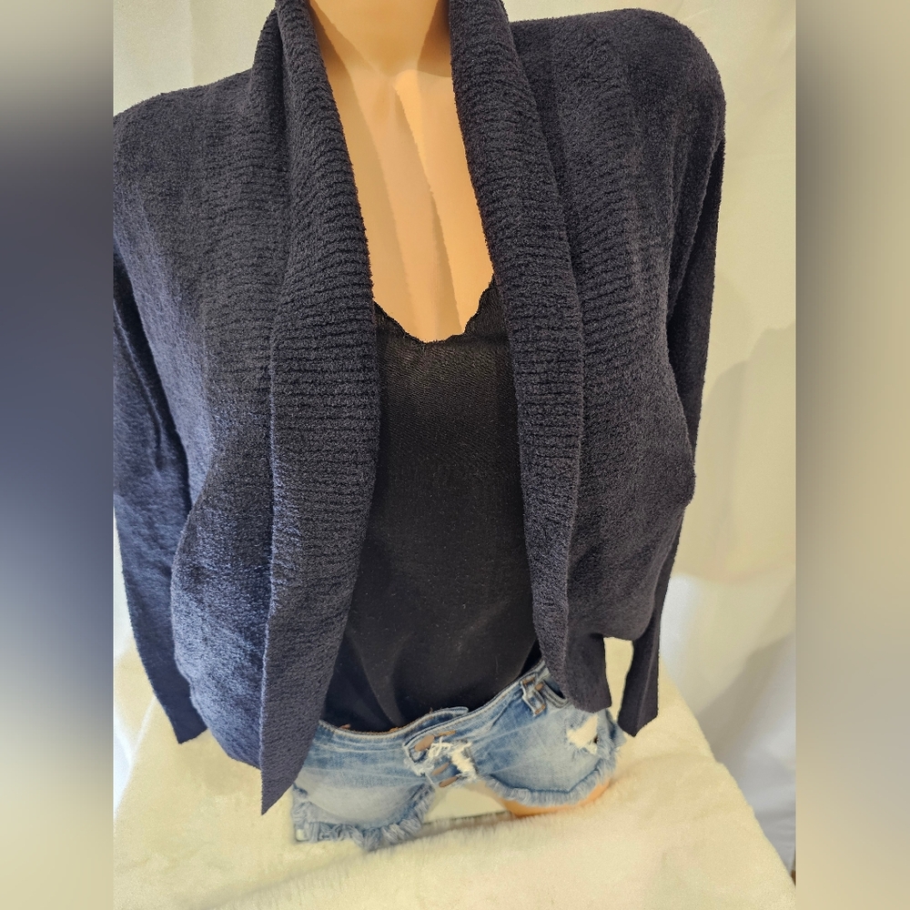Black Open Front Cozy Chenille Cardigan